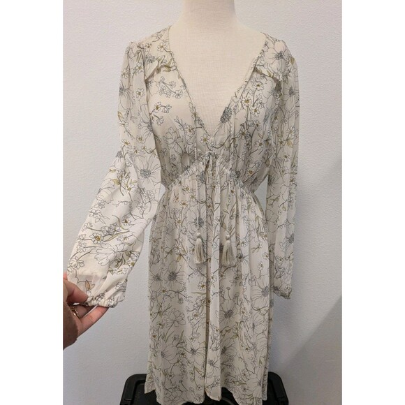 Lovestitch Ivory Floral High Low Sheer Midi Babydoll Dress sz M Bridal Romantic - Picture 4 of 11